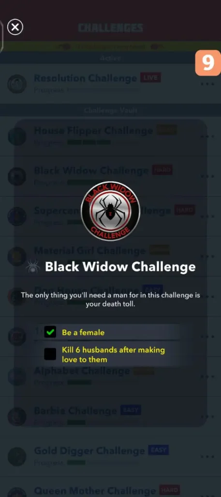 Black widow challenge screeshot