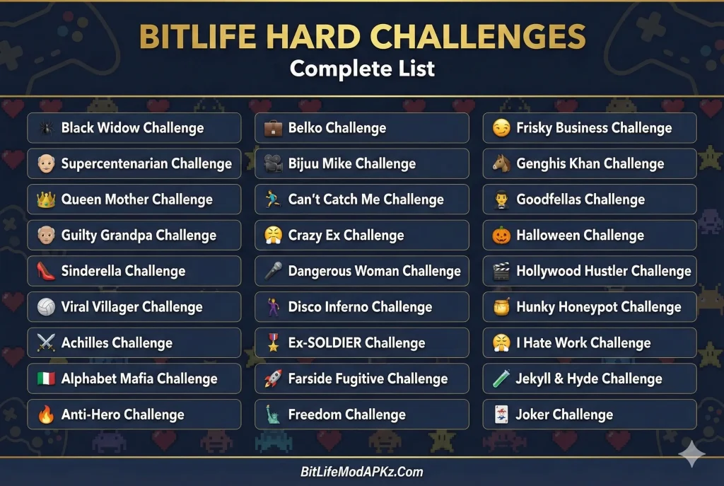 bitlife hard challenges list 1