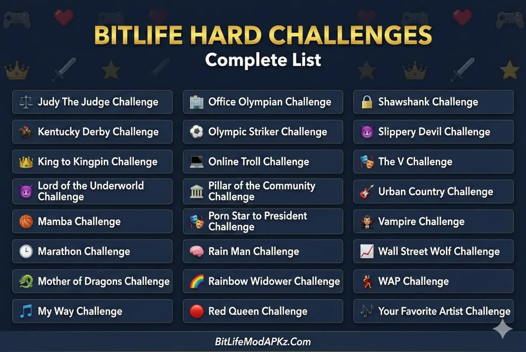 bitlife hard challenges list 2