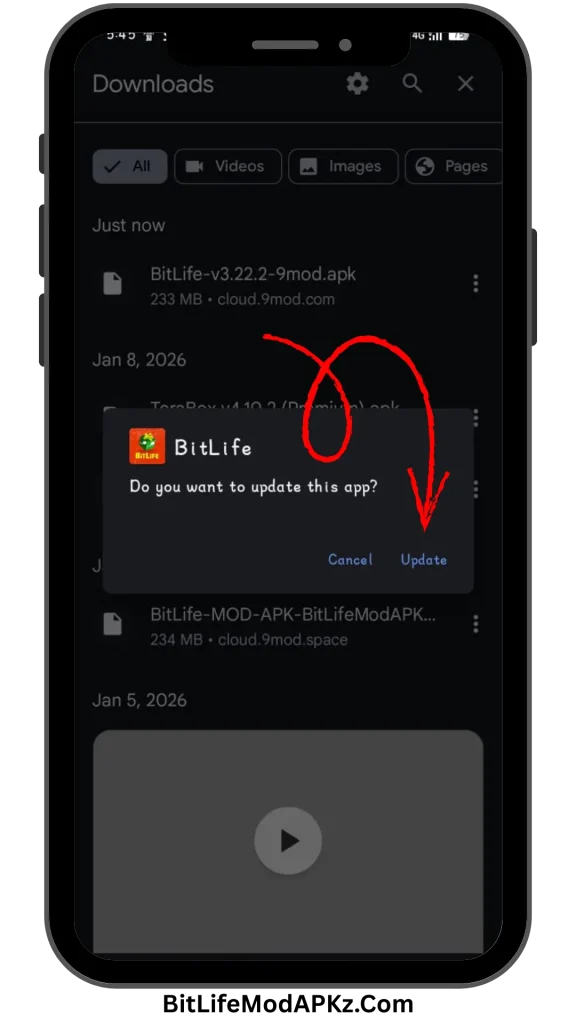 Download BitLife MOD APK Old Versions: 3.22, 3.21 & More click on update button