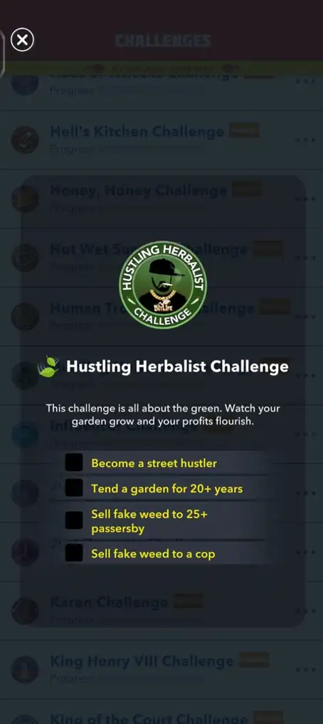 hustling herbalist challenge objectives screenshot