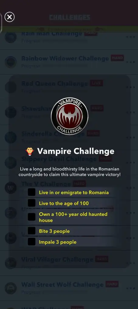 vampire challenge objectives screenshot