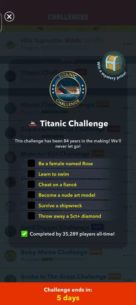 titanic challenge objectives screenshot