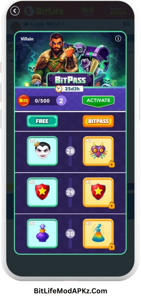 BitLife MOD APK v3.23.8 (Bitizenship, God Mode, Free Time Machine) Download villain season bitpass