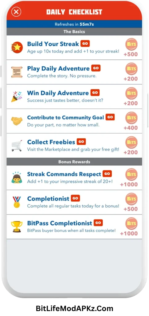 BitLife MOD APK v3.23.8 (Bitizenship, God Mode, Free Time Machine) Download villain season daily checklist