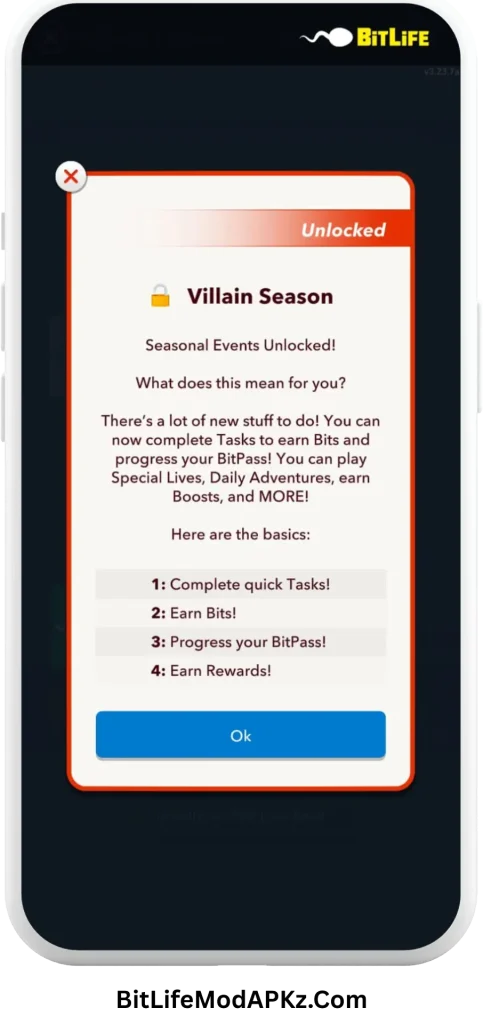 BitLife MOD APK v3.23.8 (Bitizenship, God Mode, Free Time Machine) Download villain season goals